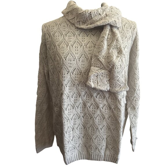 Alfred Dunner Womens Acrylic Lace Scarf Sweater Size Small Gray Knit - Picture 1 of 8